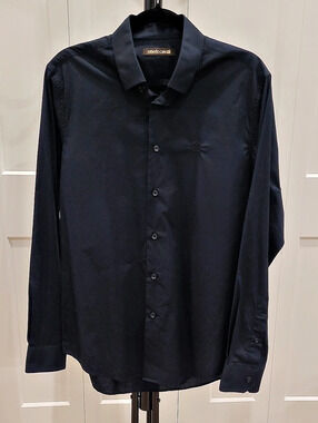 Roberto Cavalli Men's Cotton Button Down Shirt in Black Size Large